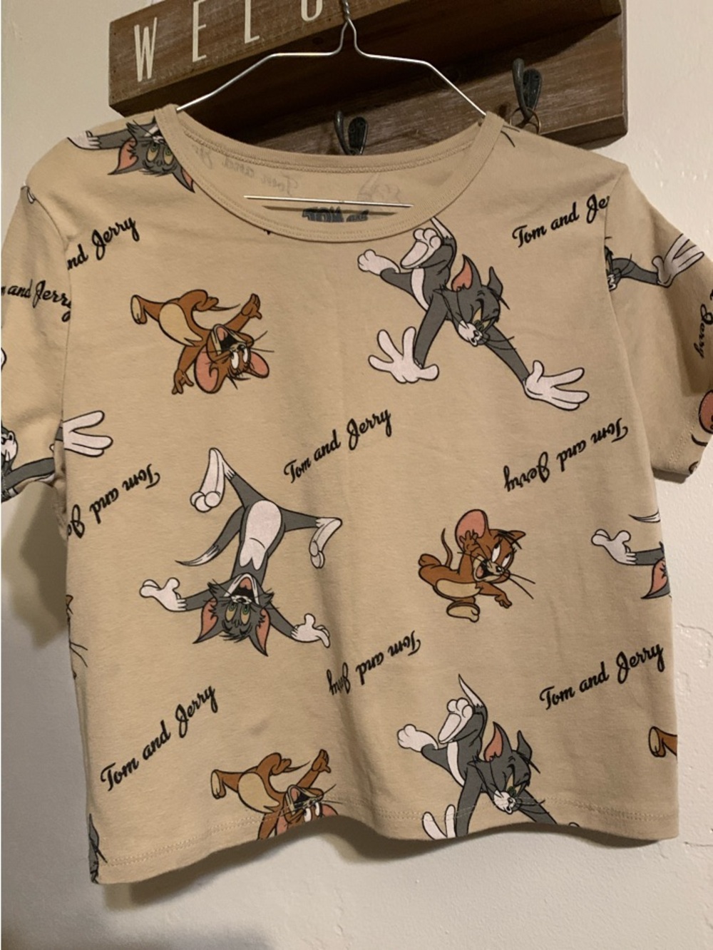 Tom and Jerry Beige Graphic Crop Tee